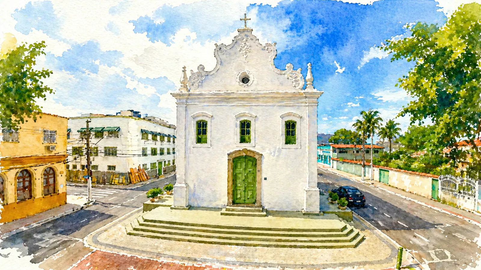Aquarela da igreja onde será a cerimônia